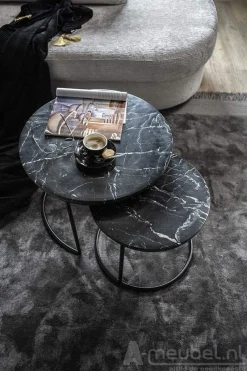 A-Meubel Bijzettafel Romeo Set van 2 45cm/60cm - Zwart - 201580